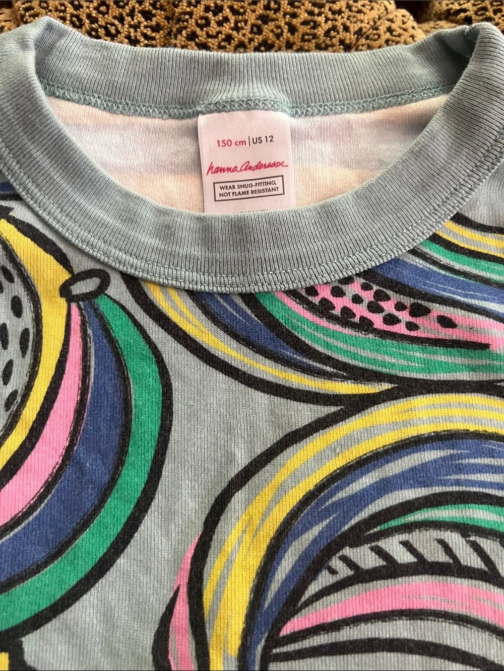 Hanna Andersson Light Blue Rainbow Banana Pajama Set size 12